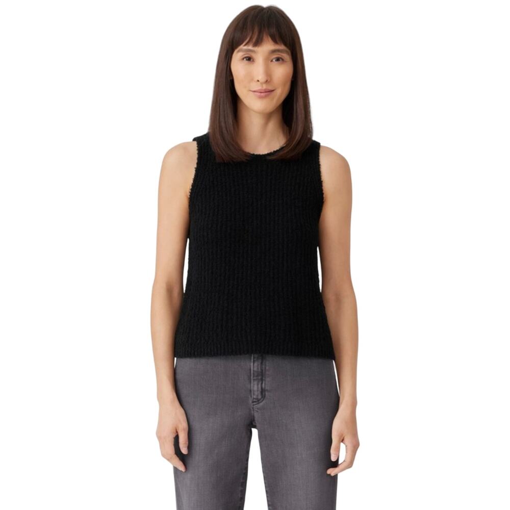 Eileen Fisher Cotton Cashmere Fluff Crew Neck Top Slim Fit Sweater Size Small